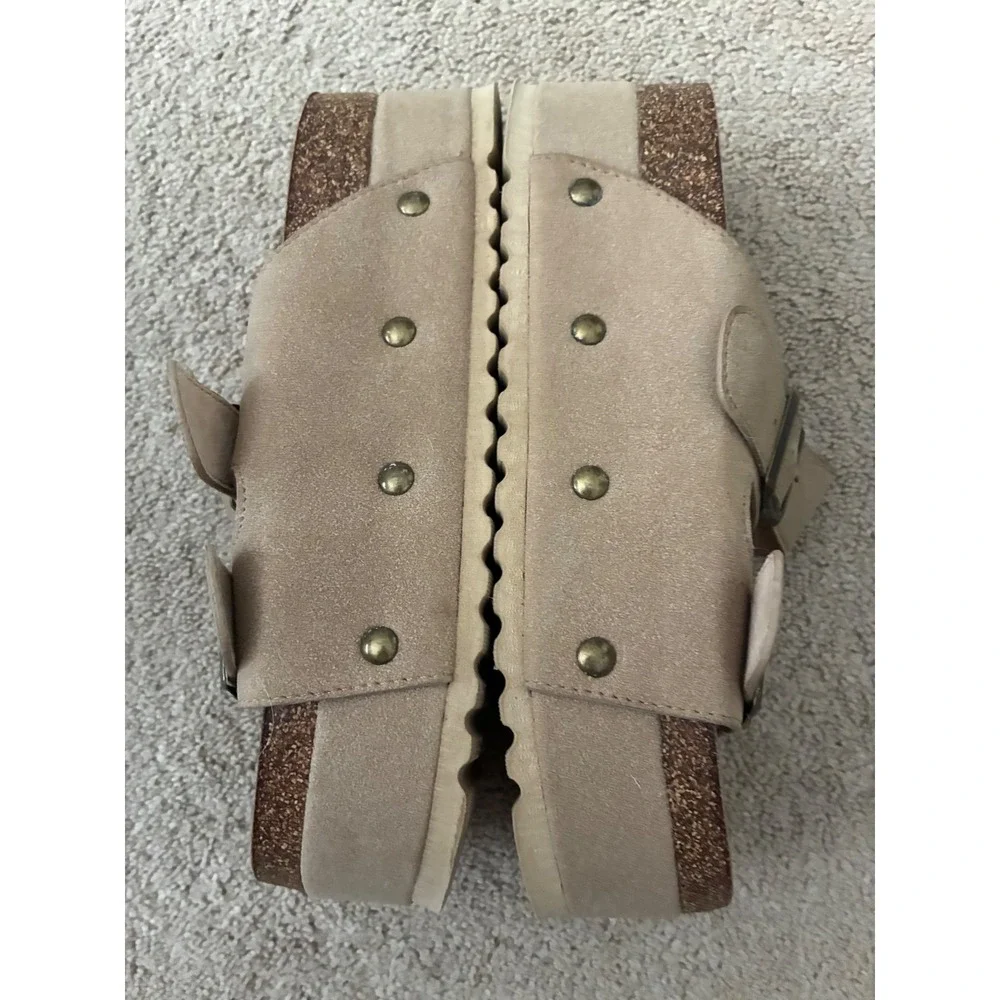Dirty Laundry Platform Sandals Womens 9 Tan Double Buckle Suede Wedge Slides